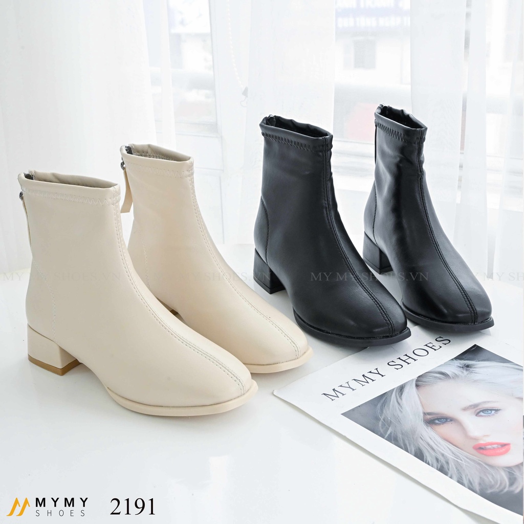 2191  Boot da lì mũi vuông khóa tai sau gót vuông 3p | BigBuy360 - bigbuy360.vn