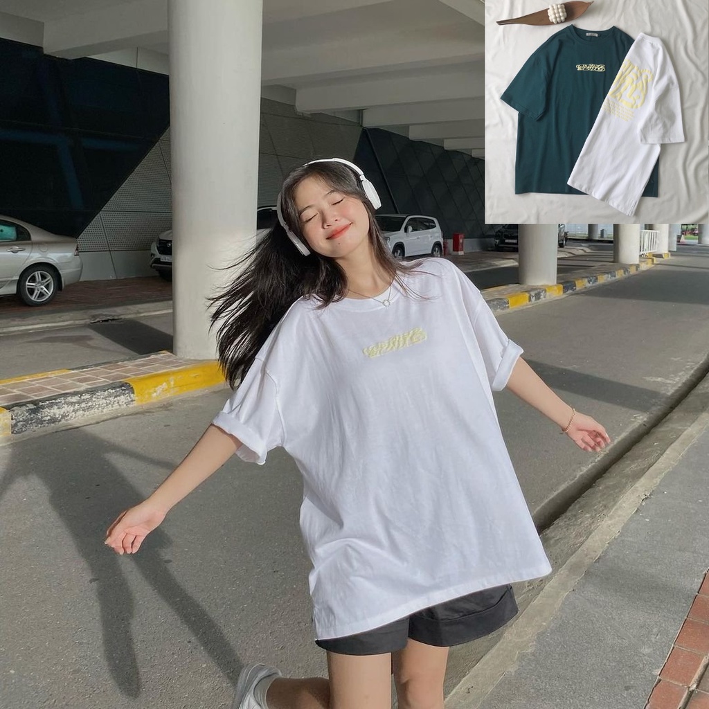 Áo Thun Cotton Nữ Tay Ngắn In Chữ Họa Tiết Trước Sau Áo Phông Nữ Form Rộng Cổ Tròn Basic 2 Màu Trắng Xanh MOTH 10286