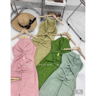 Váy body khoét eo đầm xoắn eo xuất xịn màu xanh