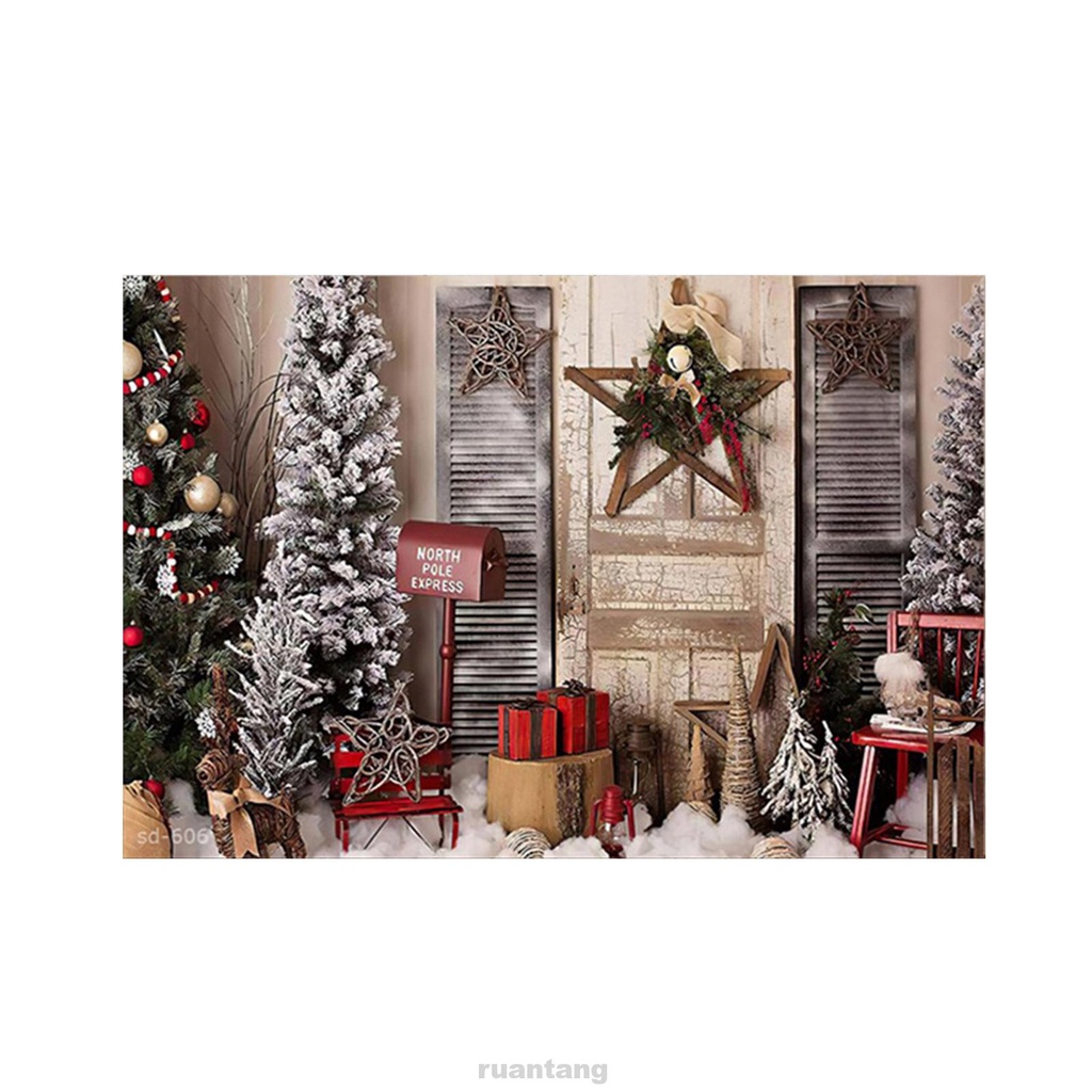 Phông nền chụp ảnh hình cây thông noel/ cánh cửa/ tuyết không phản chiếu có thể tái sử dụng