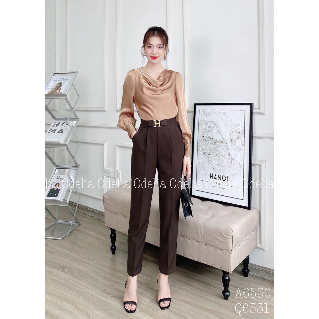 Áo sơ mi lụa tay bồng Odelia, cổ đổ phong cách hiện đại - A6530