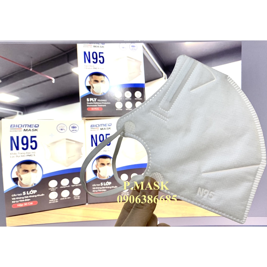 Khẩu trang N95 BIOMEQ 5 LỚP Kháng khuẩn 30 cái /hộp thiết kế 3D lọc bụi mịn PM2.5, Ngăn giọt bắn