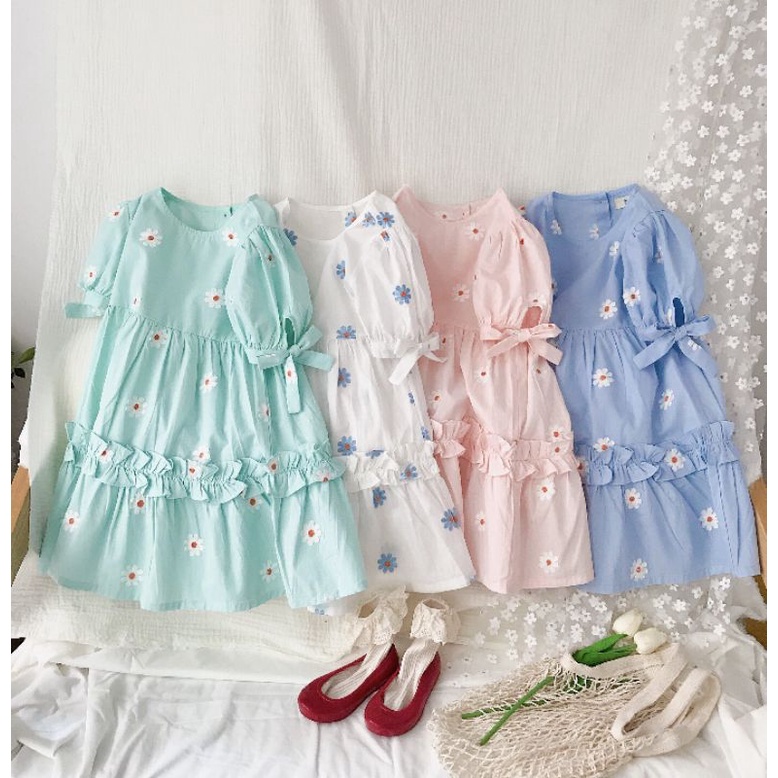 Đầm công chúa tiểu thư babydoll thêu hoa nhí bé 14-38kg