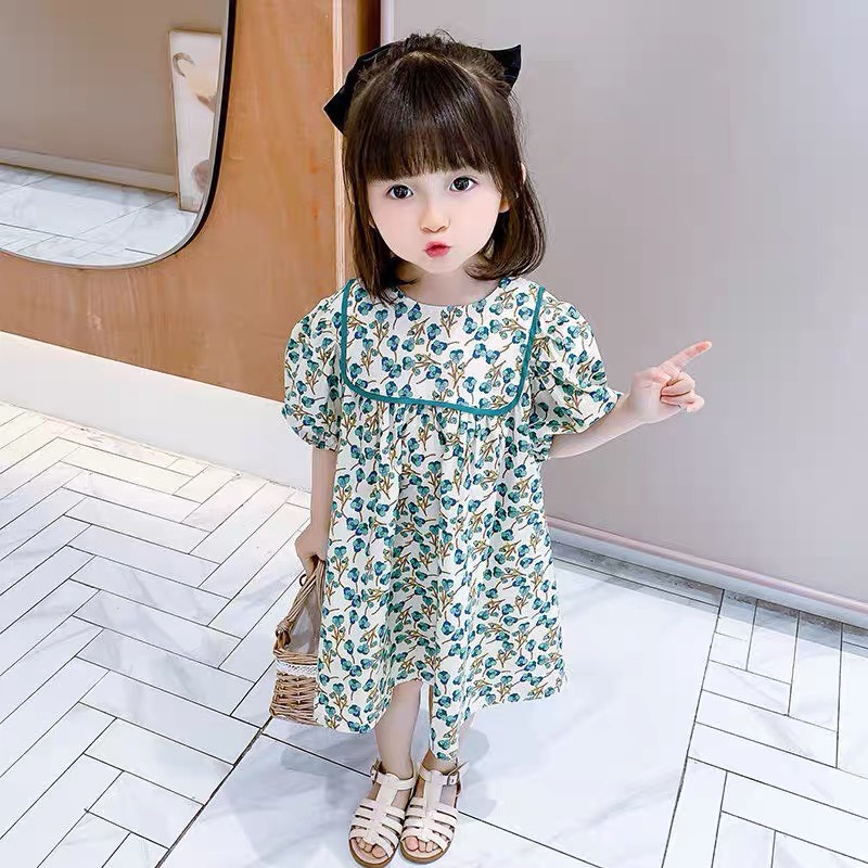 Váy hoa xanh tiểu thư cho bé gái