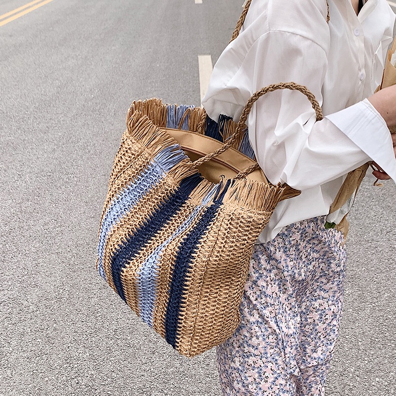 Túi Tote Đan Sợi Rơm Đeo Vai Sức Chứa Lớn 2022 Thời Trang Mùa Hè Mới Phổ Biến Cho Nữ