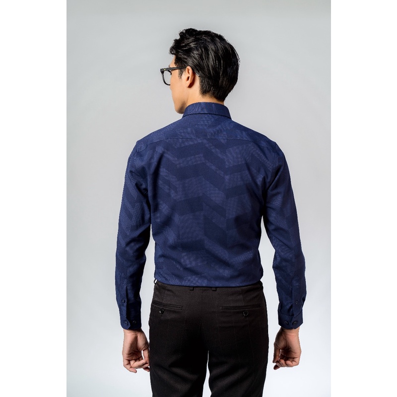 Áo sơ mi nam dài tay OWEN AS23373D somi công sở vải sợi tre cao cấp màu xanh cô ban đậm dáng ôm tà lượn không túi