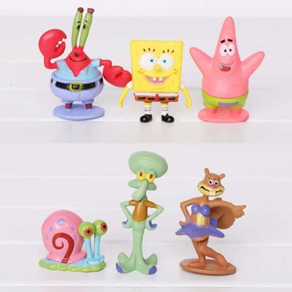 Set 6 Mô Hình Nhân Vật Phim Hoạt Hình SpongeBob Bằng PVC Trang Trí Bàn Làm Việc