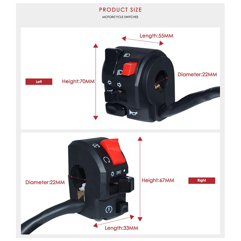 Công tắc hai bên điều khiển đèn xe máy 7/8 inch 22mm NMAX SMAX