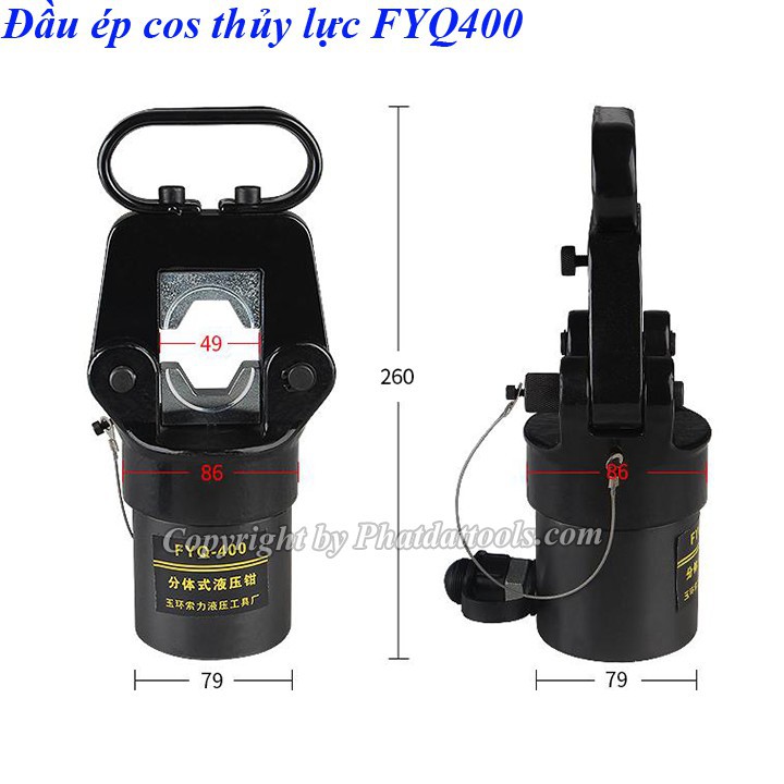 Đầu ép cos thủy lực FYQ400 kèm bơm tay thủy lực CP180-Phạm vi ép cos 16-400mm2