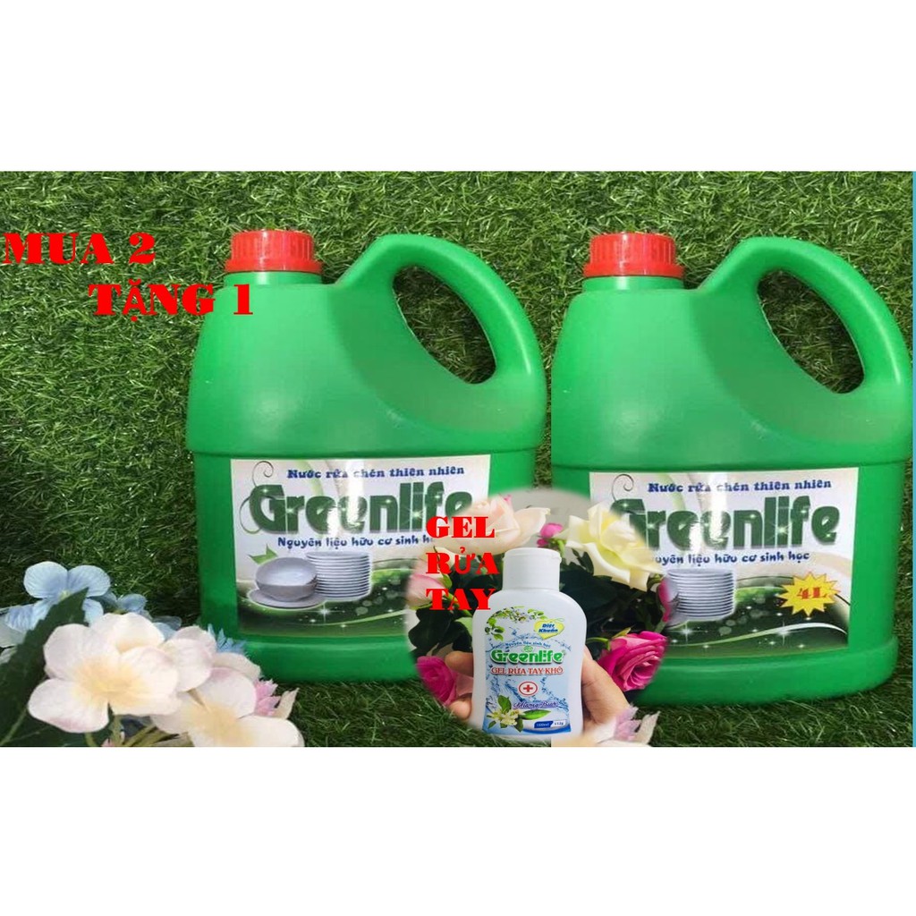 Combo 2 chai nước rửa chén sinh học Greenlife 4L TẶNG 1 Gel rửa tay khô hcm