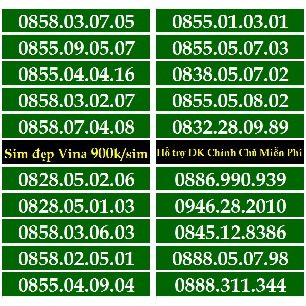 Sim Đẹp VINA GIÁ 900k Năm Sinh,Lặp, Đảo,Phong Thủy... HỖ TRỢ ĐĂNG KÝ CHÍNH CHỦ MIỄN PHÍ HƯỞNG NHIỀU GÓI K.MÃI CỦA VINA