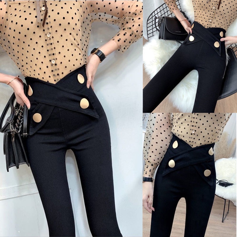 Jiashucheng Quần Legging Lưng Cao Co Giãn Màu Đen Thời Trang Xuân Hè Cho Nữ