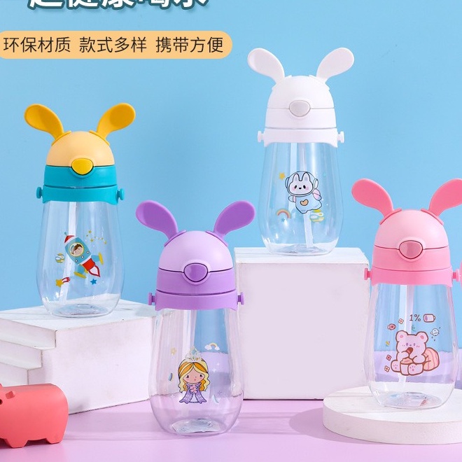 Bình nước size to cho bé đi học, Chống Tràn Thiết Kế Hình tai Thỏ Đáng Yêu