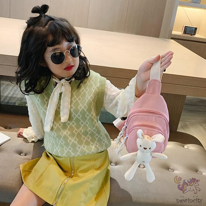 Túi đeo chéo gắn thỏ dễ thương đáng yêu cho bé gái