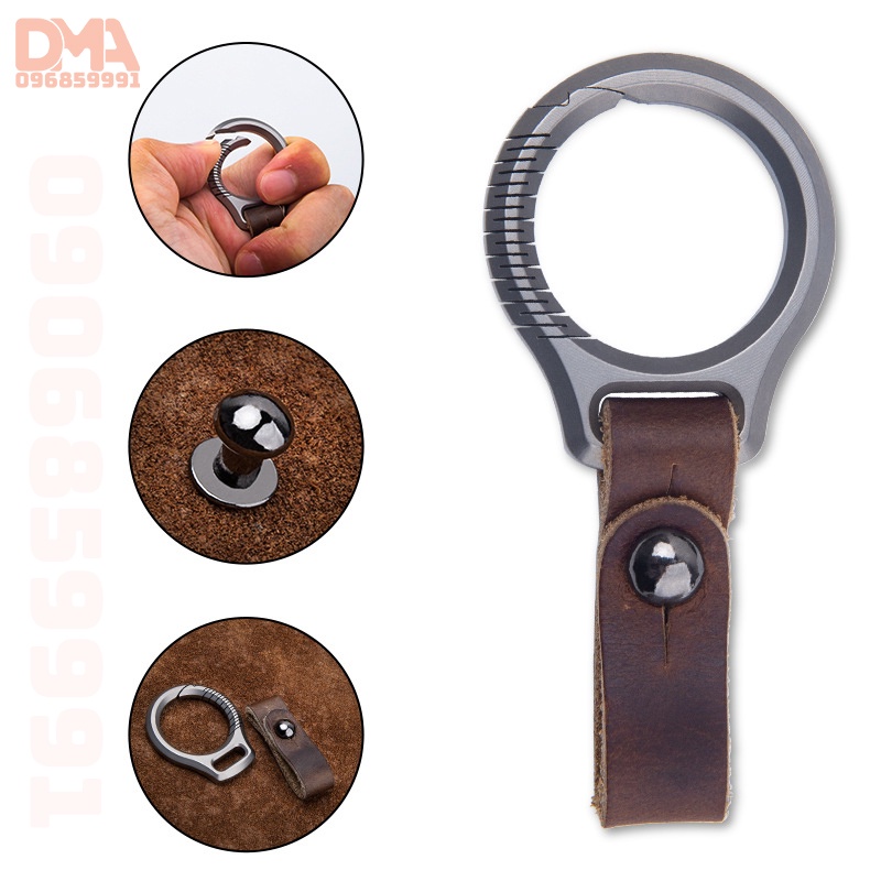 Móc khóa carabiner,móc cài phụ kiện EDC titan da bò