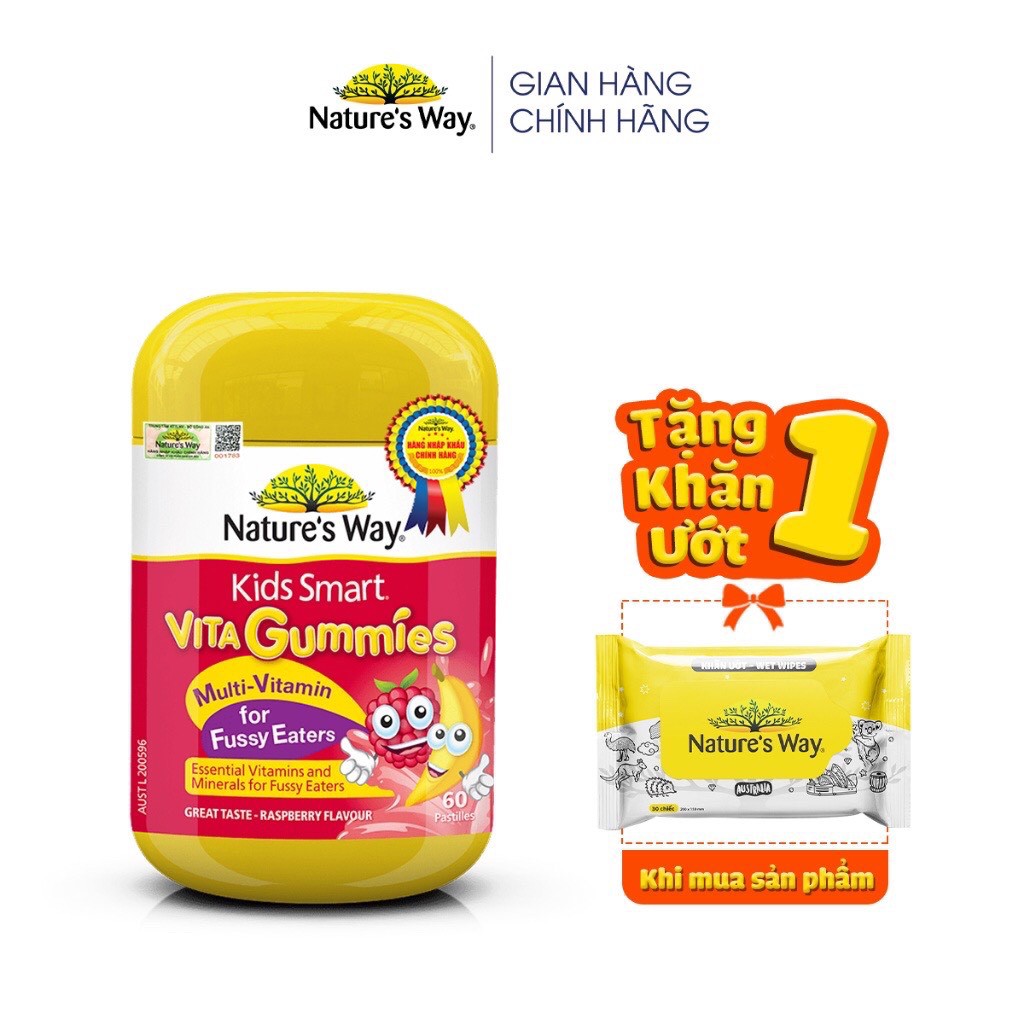 Kẹo Dẻo Kích Thích Ăn Ngon Cho Bé Nature's Way Kids Smart Vita Gummies Multi Vitamin for Fussy Eaters 60 Viên