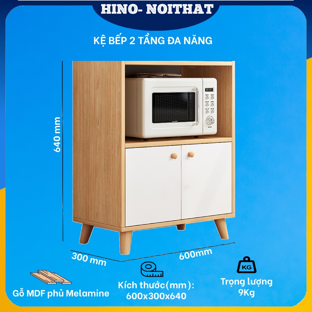 Kệ Bếp Để Lò Vi Sóng, Đồ Đa Năng, 2 Tầng Có Tủ Phong Cách Hàn Quốc