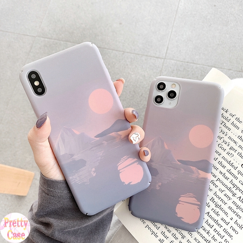 Ốp điện thoại PC cứng in bầu trời và hoàng hôn cho iPhone 12 Mini 11 Pro X XR XS Max SE 2020 6 6S 7 8 Plus
