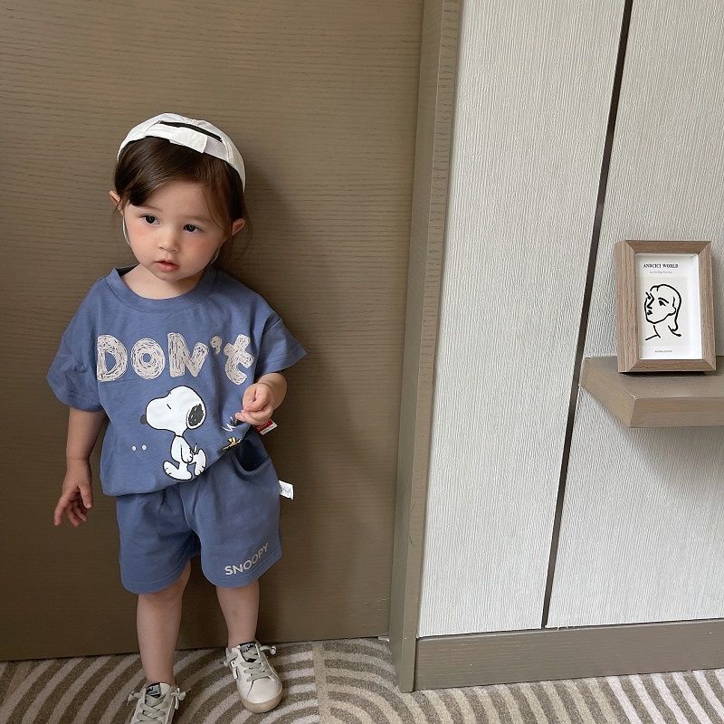 Bộ Áo Thun Tay Ngắn In Hoạt Hình + Quần Short Thời Trang Mùa Hè Hàn Quốc 2023 Cho Bé Trai