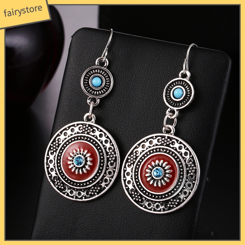 Bông tai dài hình hoa đính đá phong cách dân tộc