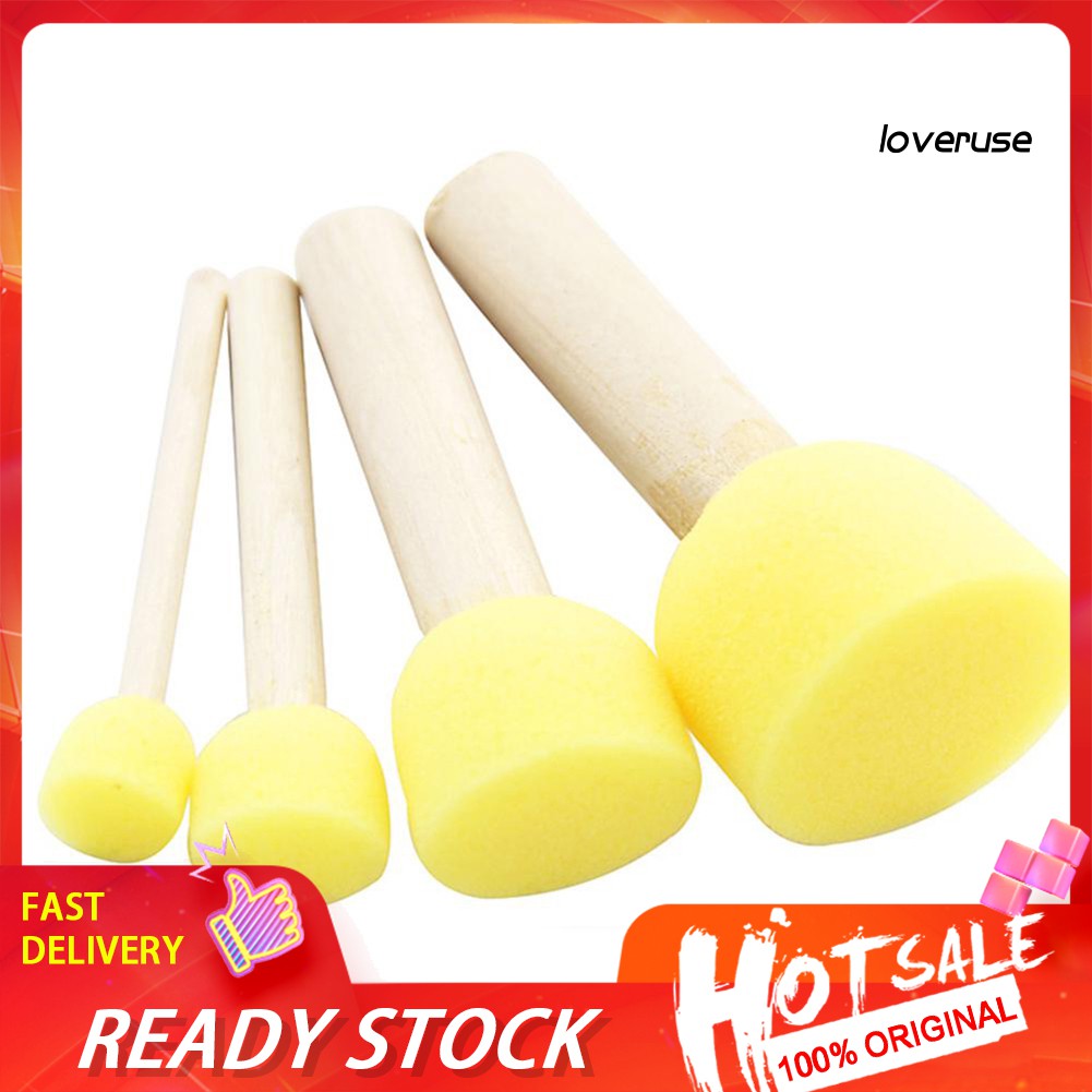 Set 4 Cọ Xốp Tay Cầm Bằng Gỗ Dùng Để Vẽ Đồ Chơi Cho Bé