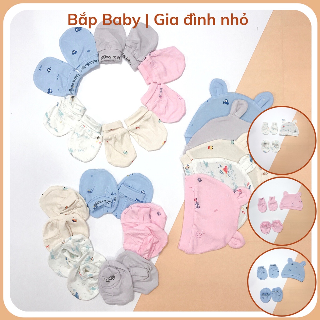 Set Mũ Bao Tay Chân Sơ Sinh UALA ROGO Vải Petit