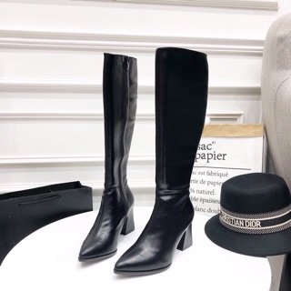 Boot đùi mũi nhọn gót vuông