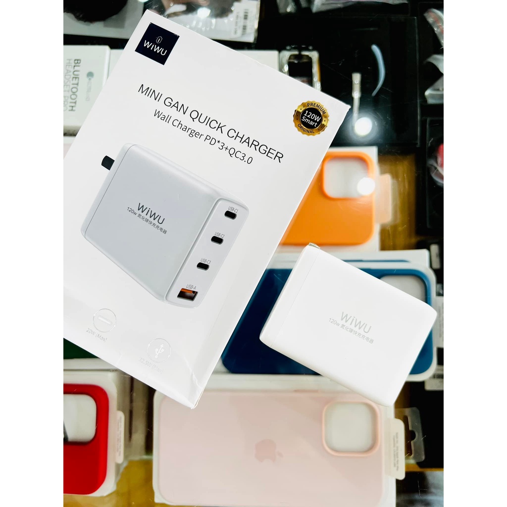 Củ sạc Wiwu Mini Gan Quick Charger TR257- A Công suất cao 120W, sạc laptop, máy tính bảng, điện thoại - hàng chính hãng