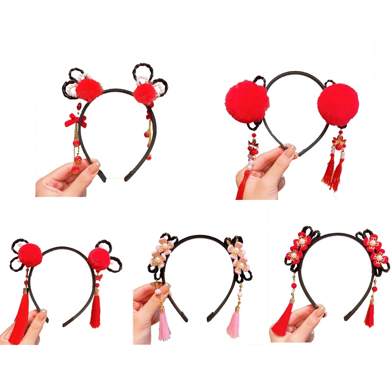 Băng Đô Cài Tóc Đính Bóng Lông Tua Rua Dài Phong Cách Trung Hoa Cổ Điển