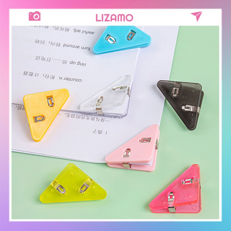 Kẹp giấy hình tam giác cute Lizamo, ghim kẹp bướm trong suốt bo góc giấy bằng nhựa màu Pastel KG181