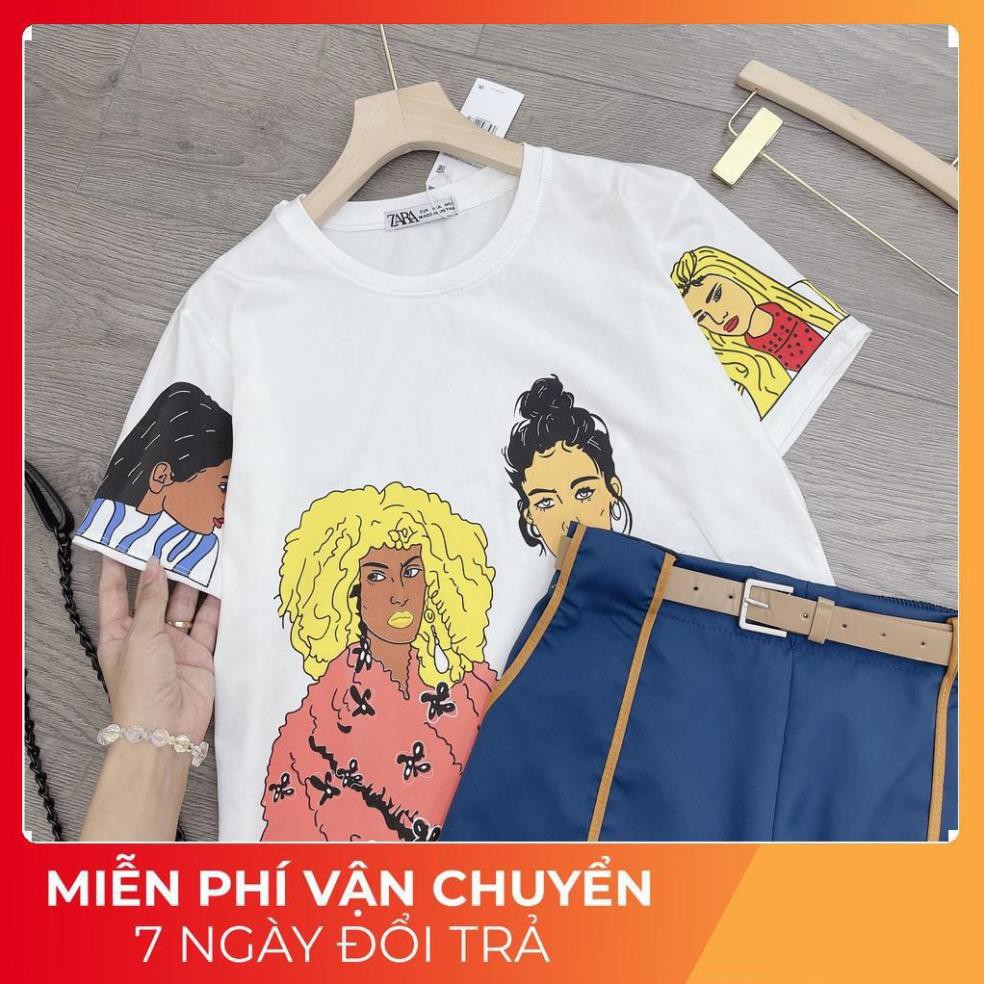 [ 𝐅𝐑𝐄𝐄 𝐒𝐇𝐈𝐏 ] Set Áo Cô Gái Mix Quần Short Xanh Kèm Thắt Lưng