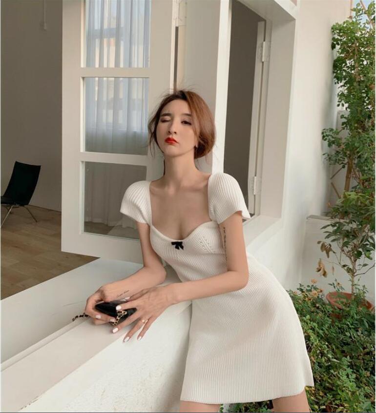 SUXI Đầm Dáng Chữ A Cổ Chữ V Phối Nơ Thời Trang Mùa Hè Cho Nữ