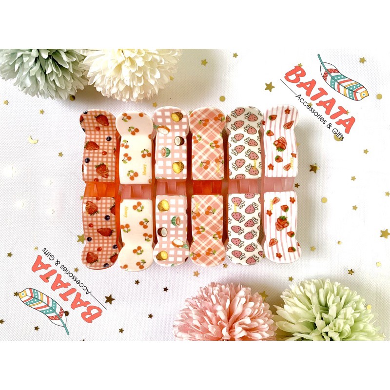 Kẹp Càng Cua Full Nhựa Hình Dâu Và Cherry Tone Màu Hồng Dễ Thương, Đáng Yêu, Xinh Xắn. Kẹp Tóc, Phụ Kiện Thời Trang Nữ