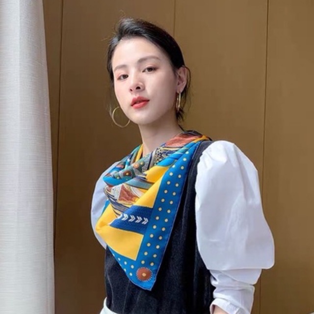 Khăn turban lụa vuông bandana làm áo yếm nhiều mẫu- Maben