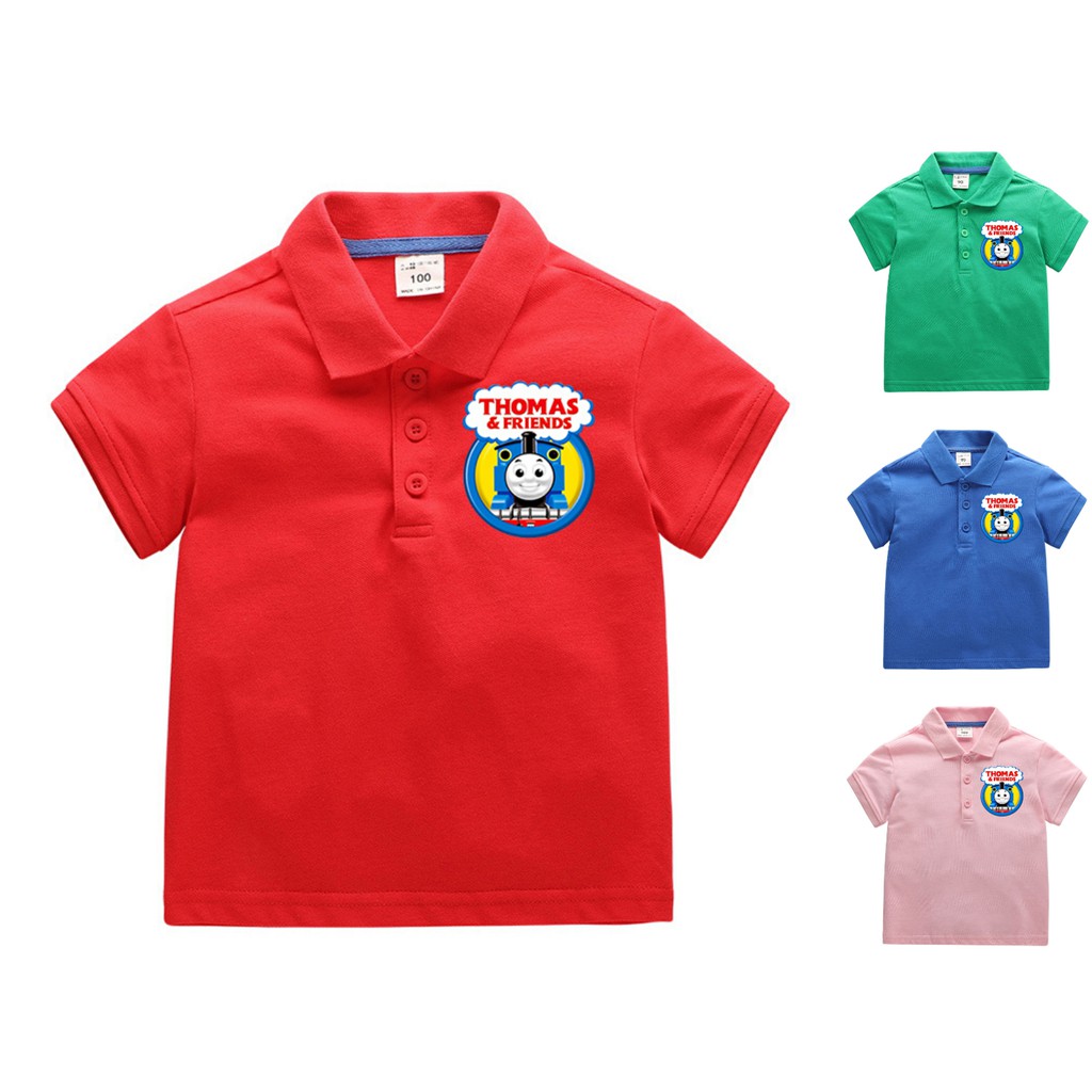 áo polo Vải Cotton In Hoạt Hình Tàu Lửa Thomas Dễ Thương Cho Bé