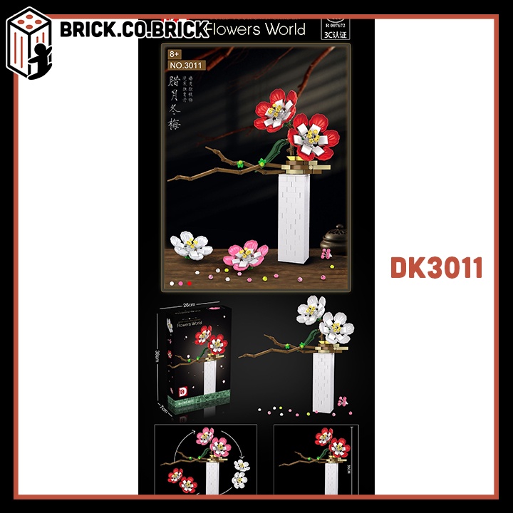 Bộ Đồ Chơi Lắp Ráp Kiểu Bình Hoa Mận Trắng Hồng Trưng Bày Tuyệt Đẹp Flower Bouquet Building Blocks DK3011