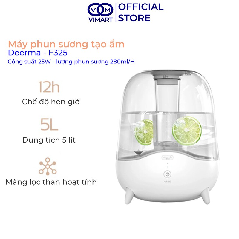 Máy phun sương tạo độ ẩm Deerma F325 [Sẵn Hàng] dung tích 5L, có chế hộ hẹn giờ khi phun_Vimart