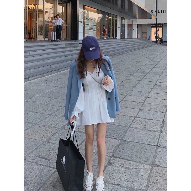 Váy trắng trơn chất mát tay xoè