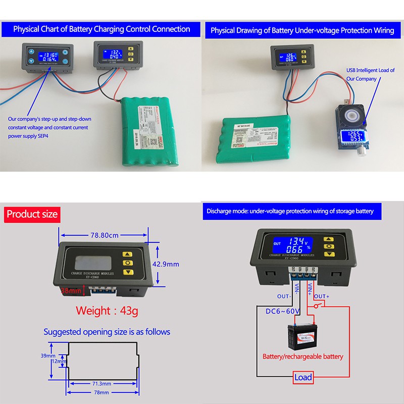 Bộ điều khiển sạc pin năng lượng mặt trời CD60 12V 24V 48V sạc Mô-đun điều khiển xả điện Dưới điện áp Bảng bảo vệ dòng điện Mô-đun điều khiển sạc pin Được cung cấp đầy đủ nguồn điện DC Bảo vệ điện áp DC Bo mạch bảo vệ chống cạn kiệt và điện áp CD60