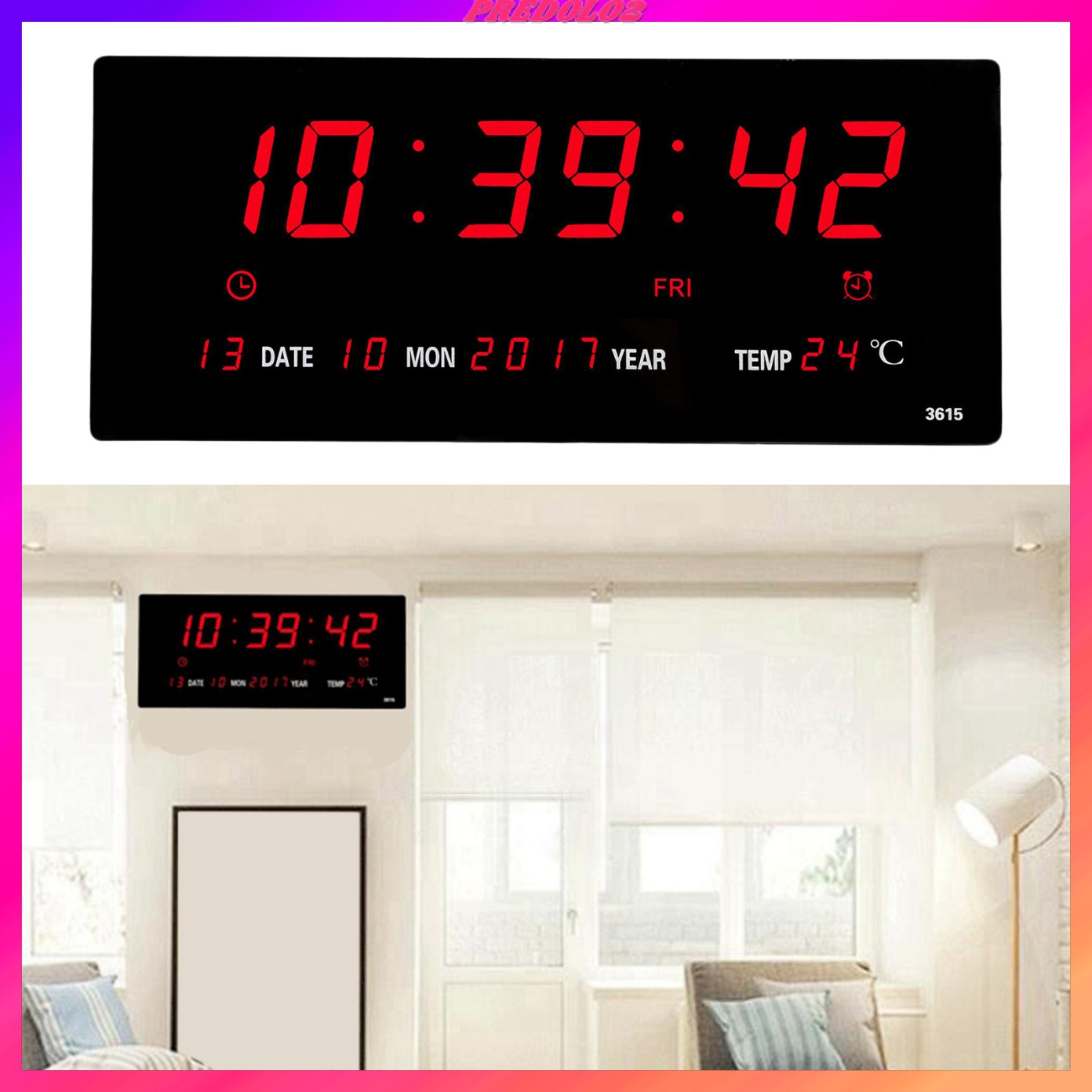 igital LE Wall Alarm Clock isplay Calendar Temperature 12/24H Calendar