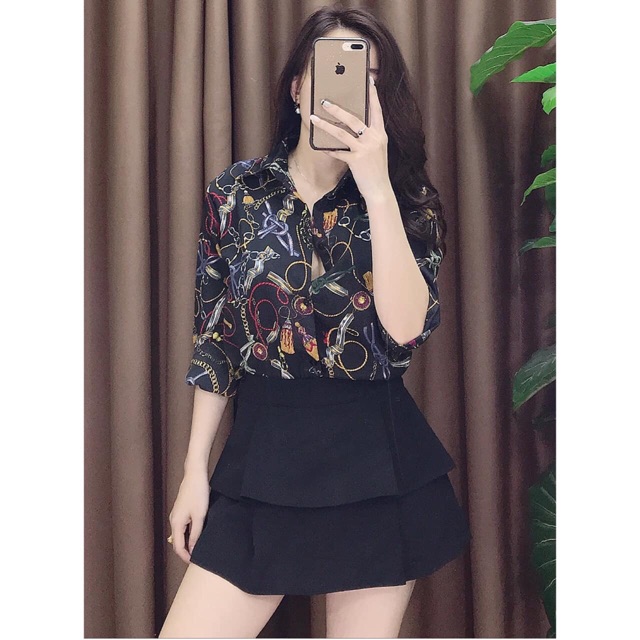 Áo sơ mi lụa họa tiết sang chảnh | BigBuy360 - bigbuy360.vn
