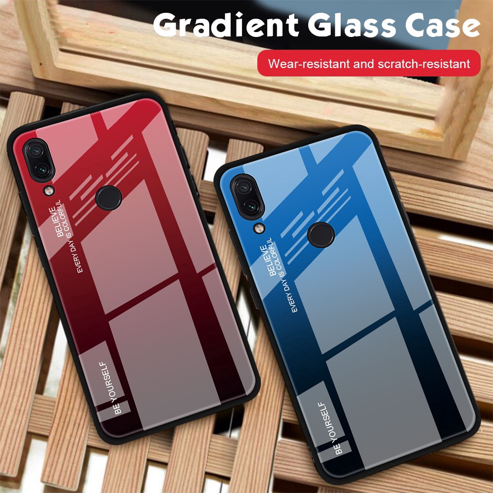 Ốp điện thoại kính cường lực màu gradient Xiaomi Redmi Note 7 6 5 Pro 5plus 6A