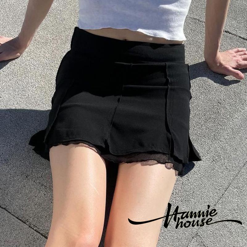 Hannie-Women Summer Mid Waist Mesh Splicing Split Bodycon Skirt