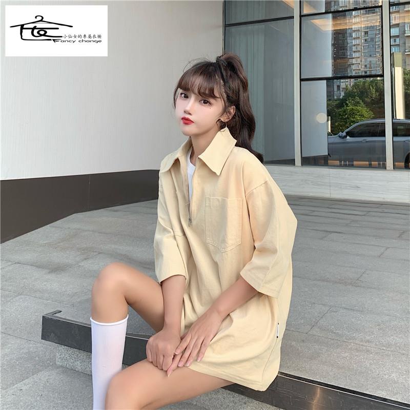 Áo Thun polo Ngắn Tay Dáng Rộng Phong Cách Hàn Quốc Cho Nữ