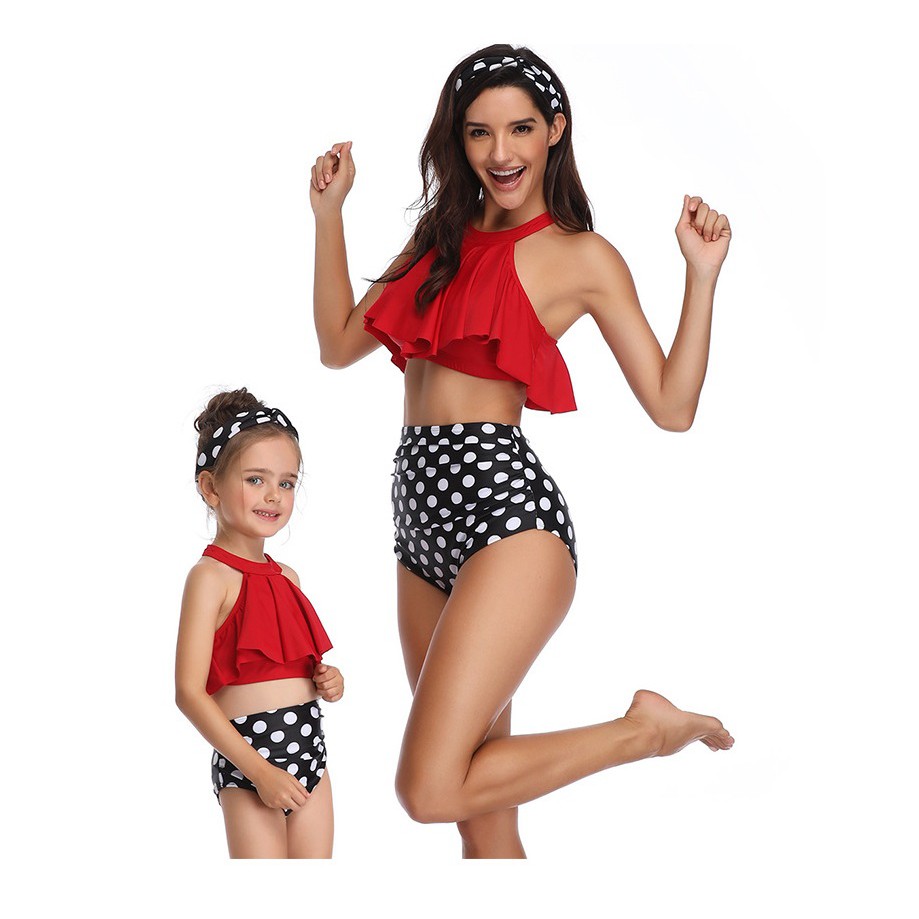 [SET BIKINI MẸ VÀ BÉ] Set đồ bơi mẹ và set đồ bơi cho bé đỏ cài cổ | BigBuy360 - bigbuy360.vn