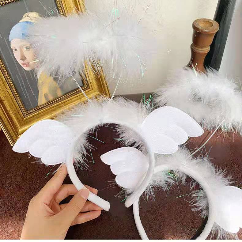 Băng Đô Hình Đôi Cánh Thiên Thần Phối Lông Vũ Có Đèn led Phát Sáng Nhiều Màu Độc Đáo Dịp Halloween