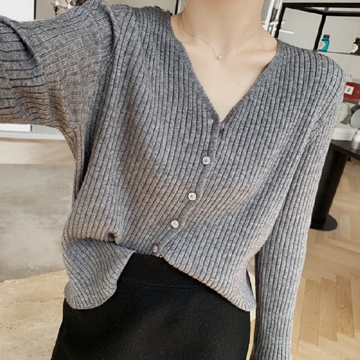Áo khoác len cardigan ZHELIHANGFEI thiết kế tay dài cổ chữ V thời trang cho nữ