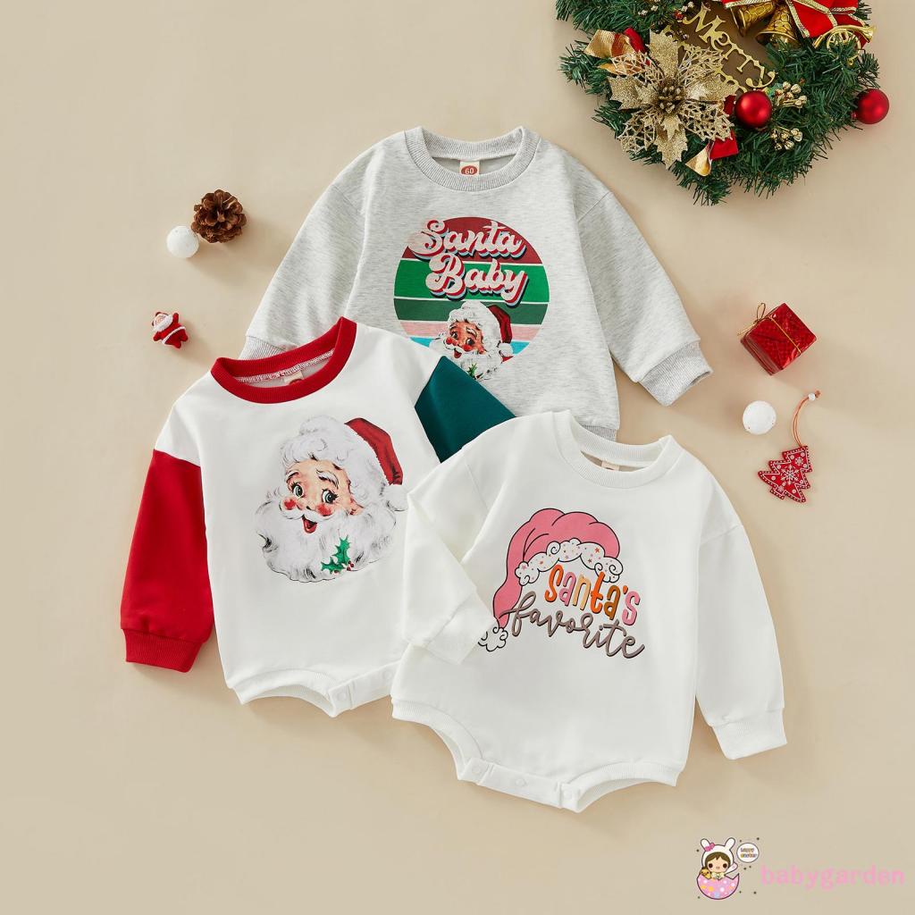 Áo Liền Quần Tay Dài In Họa Tiết Giáng Sinh Hoạt Hình Dành Cho Bé 0-18 Tháng Tuổi