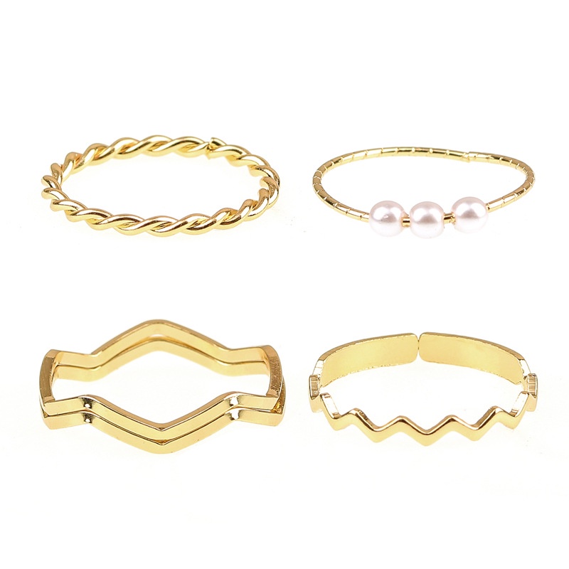 Bộ nhẫn mạ vàng đính ngọc trai nhân tạo phong cách cổ điển