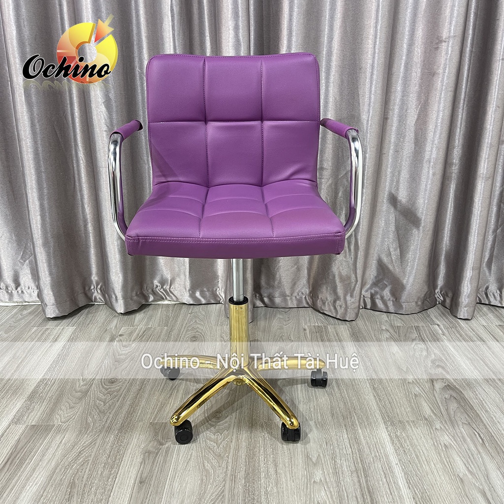Ghế Trang Điểm Xoay Bánh Xe, Ghế Xoay Spa Chân Vàng Sao Cao Cấp Mẫu Tựa vịn tay inox Hiện Đại ( Hình Thật Shop Chụp)